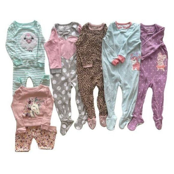 Carter's Other - Lot of 6 2T Girls Pajamas, 4 Carters Footed Pajamas 2 2pc Top & Bottom PJ sets